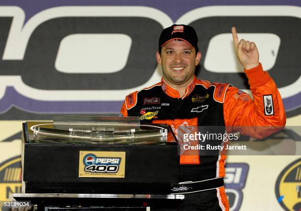 Tony Stewart, driver of the Home Depot Chevrolet, wins the NASCAR Nextel Cup Series Pepsi 400 on July 2, 2005 at the Daytona International Speedway...