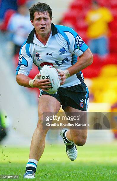 Jason Stevens of the Sharks in action during the round 17 NRL match between the Brisbane Broncos and the Cronulla Sharks at Suncorp Stadium on July...