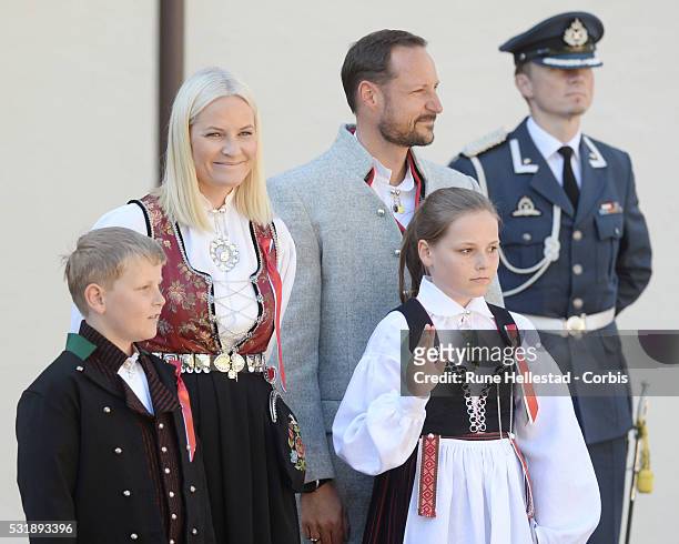 Crown Prince Haakon, Crown Princess Mette- Marit, Princess Ingrid Alexandra and Prince Sverre Magnus of Norway attend the celebration of the...