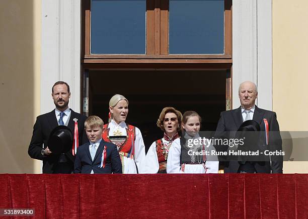 King Harald V, Queen Sonja, Crown Prince Haakon, Crown Princess Mette- Marit, Princess Ingrid Alexandra and Prince Sverre Magnus of Norway attend the...