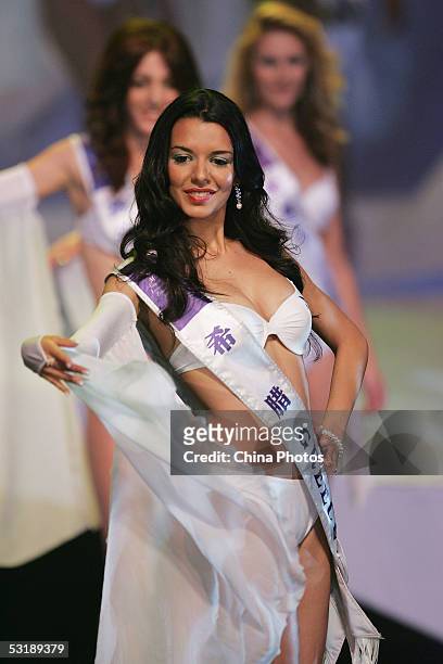 Nikoletta Ralli from Greece performs during the Miss Tourism Queen International 2005 World Final on July 2, 2005 in Hangzhou of Zhejiang, China....