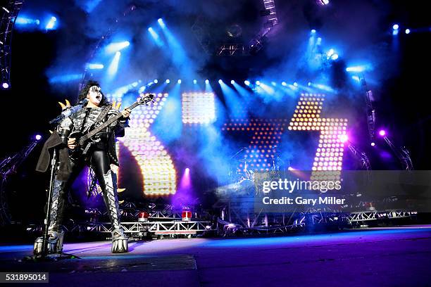 Gene Simmons and Eric Singer of KISS perform in concert at the Austin360 Amphitheater on July 12, 2014 in Austin, Texas