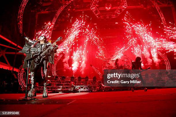 Gene Simmons, Eric Singer and Tommy Thayer of KISS perform in concert at the Austin360 Amphitheater on July 12, 2014 in Austin, Texas