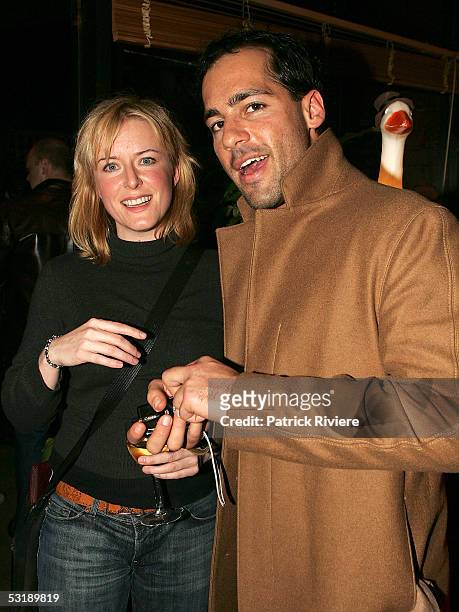 Actors Susan Prior and Alex Dimitriades attend the opening night of "Ray's Tempest" at the Belvoir Street Theatre on July 03, 2005 in Sydney,...