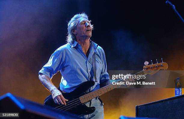 Pink Floyd's Roger Waters performs on stage at "Live 8 London" in Hyde Park on July 2, 2005 in London, England. The free concert is one of ten...