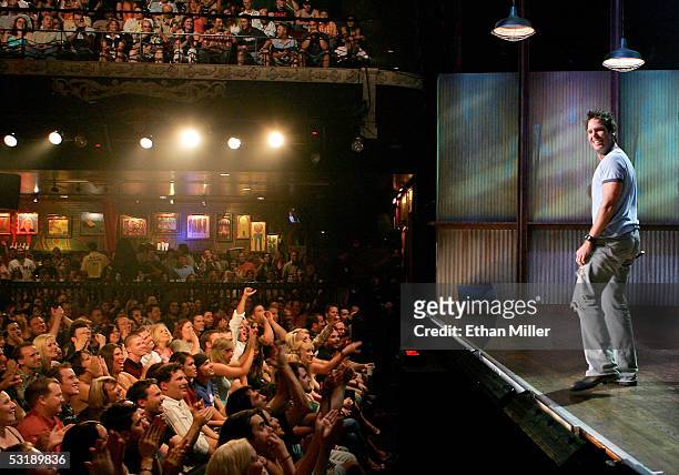 Comedian Dane Cook performs at the House of Blues inside the Mandalay Bay Resort & Casino July 2, 2005 in Las Vegas, Nevada. Comedy Central is...