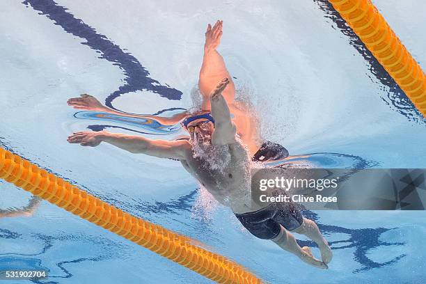 Adam Peaty of Great Britain competes in the Men's 100m Breastroke Final on day nine of the 33rd LEN European Swimming Championships 2016 at the...