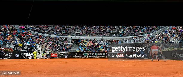 Croatia's Novak Djokovic returns the ball to England's Andy Murray during the final match of the ATP Tennis Open tournament at the Foro Italico in...