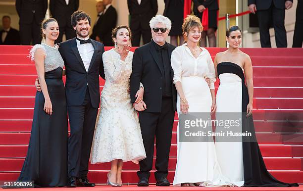 Actresses Inma Cuesta, Emma Suarez, Director Pedro Almodova, actress Adriana Ugarte, actor Daniel Grao and actress Michelle Jenner attend the...