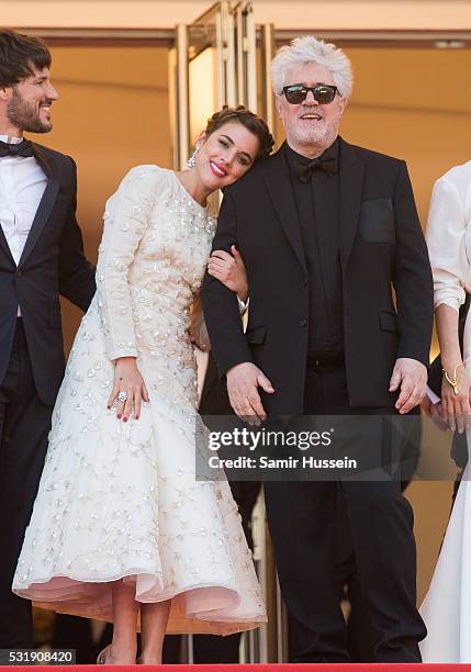 Director Pedro Almodova and actress Adriana Ugarte attend the screening of "Julieta" at the annual 69th Cannes Film Festival at Palais des Festivals...