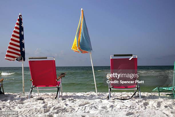 Beach chairs are lined up on the beach July 3, 2005 in Destin, Florida. Florida has experienced a recent spate of shark attacks, with three in the...