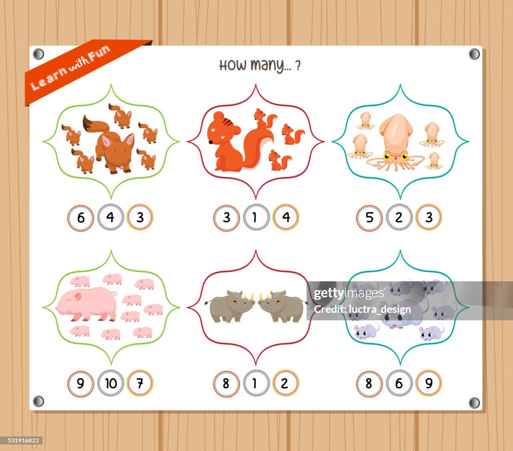 Countable Object Image Counting Object For Kids Education Worksheet High-Res Vector Graphic ...