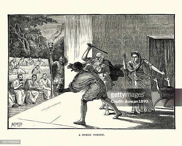 antike römische theater darstellende comedy-schauspieler - schauspielern stock-grafiken, -clipart, -cartoons und -symbole