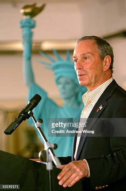Mayor of New York City, Michael R. Bloomberg, speaks to the media during a NYC2012 press conference on July 4, 2005 in Singapore. The 117th...