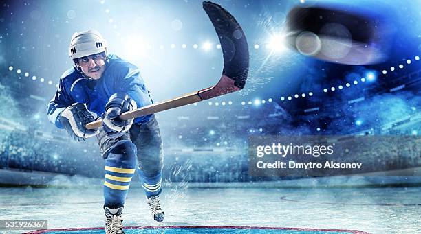 ice hockey player scoring - ice hockey stick stock pictures, royalty-free photos & images