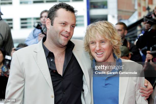 Vince Vaughn and Owen Wilson arrive at "The Wedding Crashers" world premiere at the Odeon West End on July 4, 2005 in London, England.