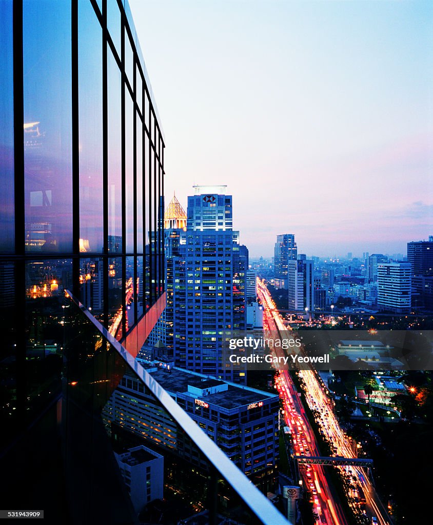 Elevated view over busy road in Bangkok