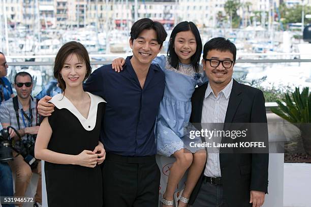 Actors Jung Yu-mi, Gong Yoo, Kim Su-an and director Yeon Sang-ho attend the 'Train To Busan ' Photocall at the annual 69th Cannes Film Festival at...