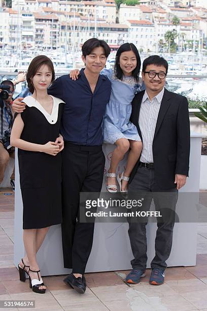 Actors Jung Yu-mi, Gong Yoo, Kim Su-an and director Yeon Sang-ho attend the 'Train To Busan ' Photocall at the annual 69th Cannes Film Festival at...
