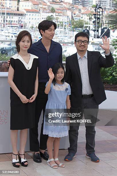 Actors Jung Yu-mi, Gong Yoo, Kim Su-an and director Yeon Sang-ho attend the 'Train To Busan ' Photocall at the annual 69th Cannes Film Festival at...