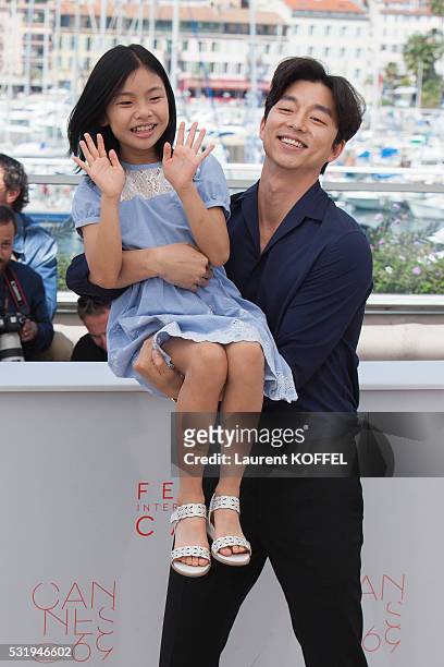Actors Gong Yoo, Kim Su-an attend the 'Train To Busan ' Photocall at the annual 69th Cannes Film Festival at the Palais des Festivals on May 14, 2016...