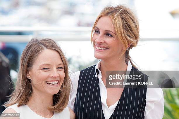 Julia Roberts and Jodie Foster attend the 'Money Monster' Photocall during the 69th annual Cannes Film Festival on May 12, 2016 in Cannes, France.