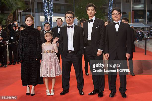 Actress Jung Yu-mi, Soo-an Kim, director Sang-ho Yeon, actor Gong Yoo and guests attend the 'Train To Busan ' premiere during the 69th annual Cannes...