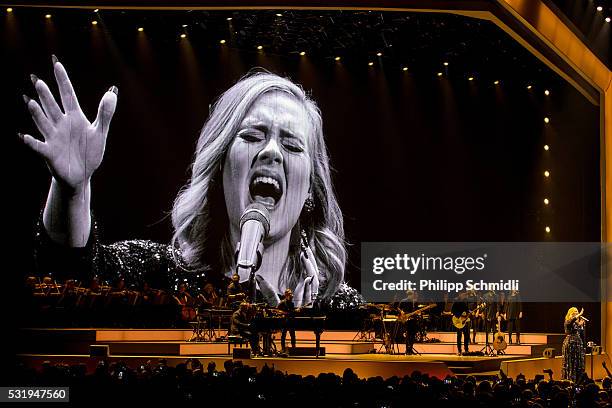 Adele performs on stage at Hallenstadion on May 17, 2016 in Zurich, Switzerland.