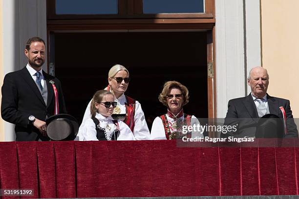 Crown Prince Haakon of Norway, Princess Ingrid Alexandra of Norway, Crown Princess Mette-Marit of Norway, Queen Sonja of Norway and King Harald V of...