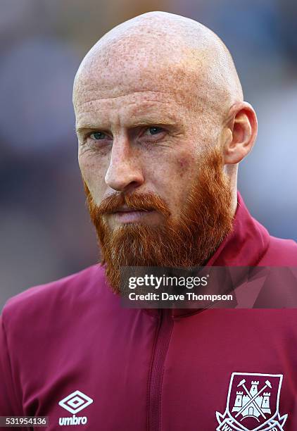 James Collins of West Ham United during the Barclays Premier League match between Stoke City and West Ham United at the Britannia Stadium on May 15,...