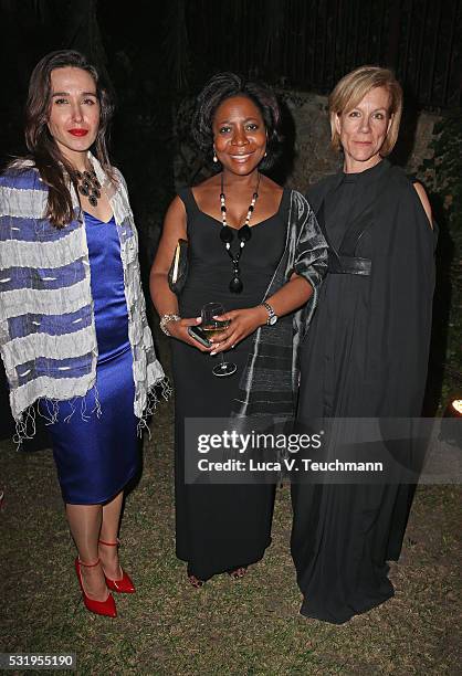 Arta Dobroshi, Jacqui Rodin and Juliet Stevenson attend the When Worlds Collide, Voices For Refugees Gala at Villa Saint George on May 17, 2016 in...