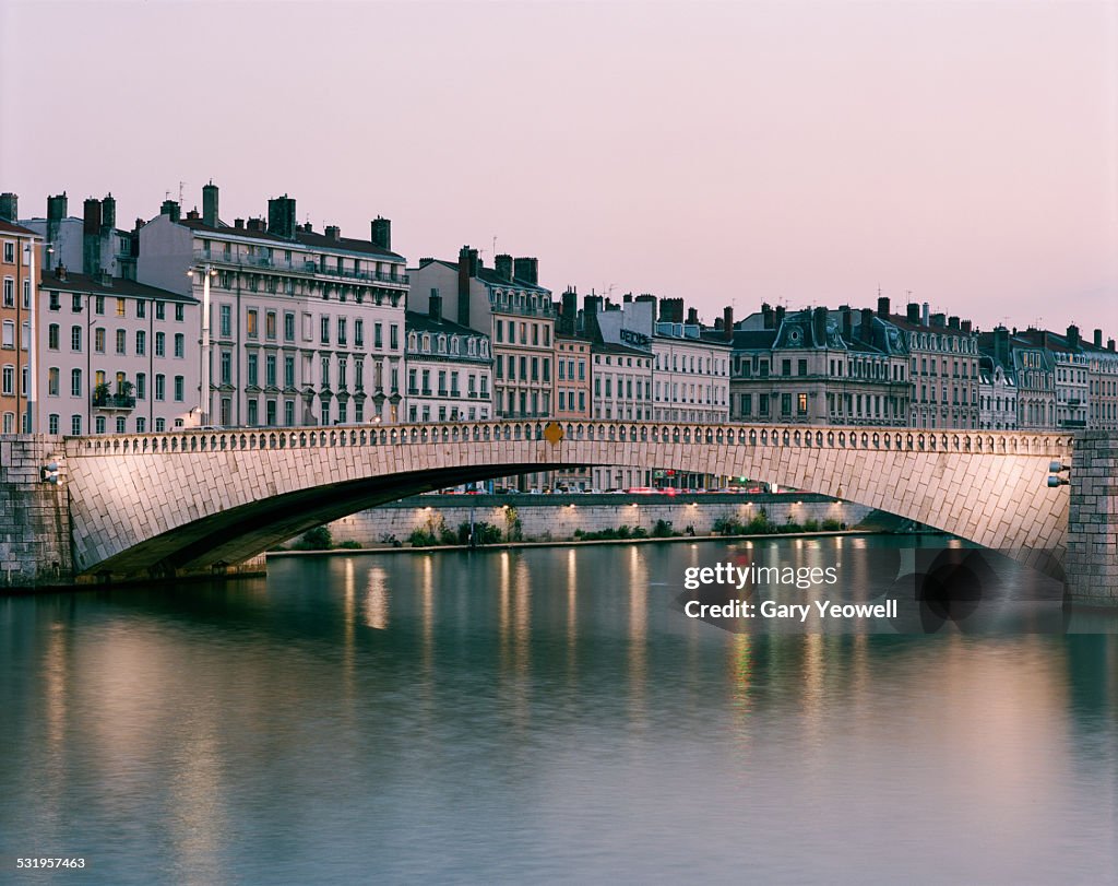 Bonaparte bridge in Lyon at dusk