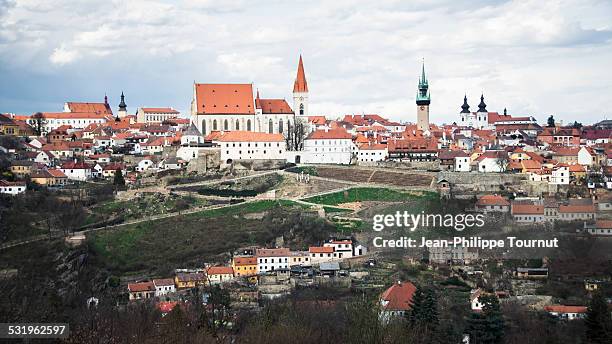 panoramic view over znojmo, czech republic - znaim stock-fotos und bilder