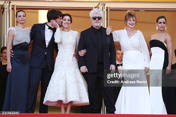 Michelle Jenner, Daniel Grao, Emma Suarez, Pedro Almodovar, Adriana Ugarte and Inma Cuesta attend the "Julieta" premiere during the 69th annual...