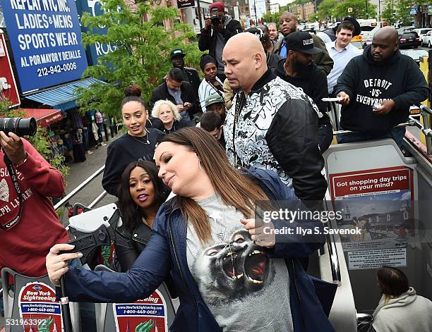 Remy Ma, Angie Martinez and Fat Joe pose at Ride Of Fame ride with "My Voice" at Bryant Park on May 17, 2016 in New York City.