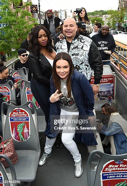 Remy Ma, Angie Martinez and Fat Joe pose at Ride Of Fame ride with "My Voice" at Bryant Park on May 17, 2016 in New York City.