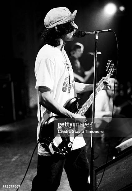 Joe Jack Talcum performs with American satirical punk rock band, The Dead Milkmen, on stage at Cabaret Metro on March 3, 1989 in Chicago, Illinois,...