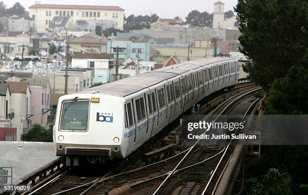 Bay Area Rapid Transit train travels towards downtown San Francisco July 5, 2005 in San Francisco, California. With a strike deadline looming at the...