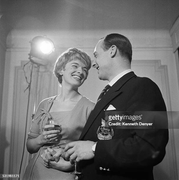 British speed record breaker Donald Campbell with his fiance singer Tonia Bern, 21st December 1958.