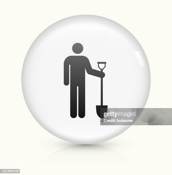 worker and shovel icon on white round vector button - road construction worker stock illustrations