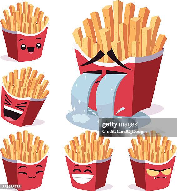 pommes frites cartoon set b - potato smiley faces stock-grafiken, -clipart, -cartoons und -symbole