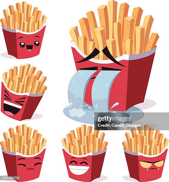 ilustraciones, imágenes clip art, dibujos animados e iconos de stock de patatas fritas de historieta conjunto b - potato smiley faces