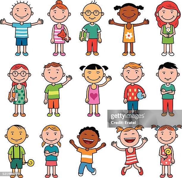 ilustraciones, imágenes clip art, dibujos animados e iconos de stock de happy niños - flower hairclips