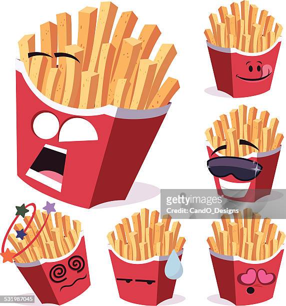 french fries cartoon set a - kawaii food stock illustrations