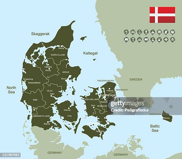 bildbanksillustrationer, clip art samt tecknat material och ikoner med map of denmark - europe map