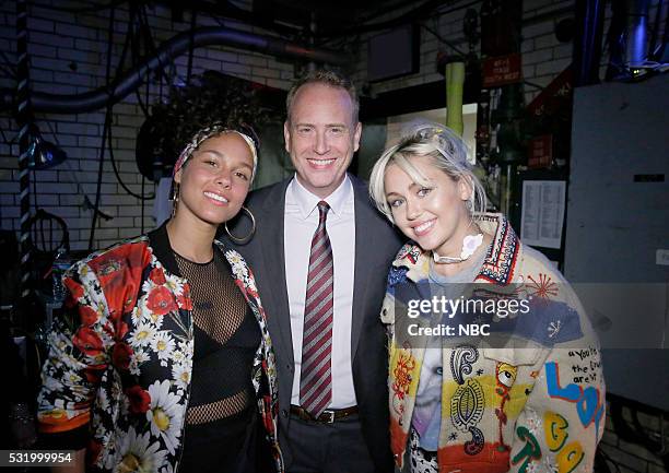 NBCUniversal Upfront in New York City on Monday, May 16, 2016" -- Pictured: NBC's "The Voice" judge Alicia Keys; Robert Greenblatt, Chairman, NBC...