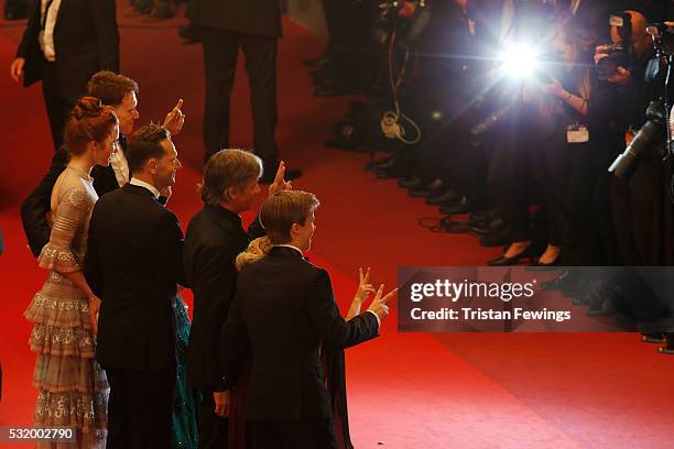 Nicholas Hamilton, Samantha Isler, Viggo Mortensen, director Matt Ross, Annalise Basso, George MacKay and Charlie Shotwell attend the "Personal...