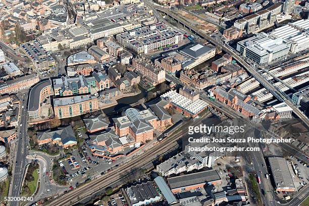 aerial view of nottingham city centre. - joas souza stock pictures, royalty-free photos & images