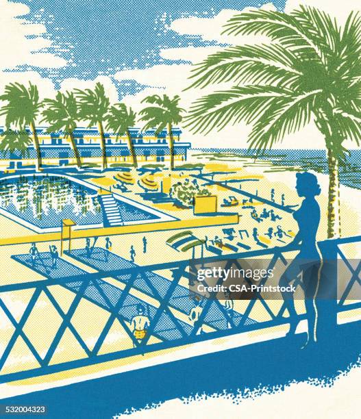 tropical vacation - pool side stock illustrations
