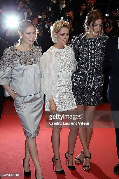 Actress Nora von Waldstaetten, Kristen Stewart and Sigrid Bouaziz attend the 'Personal Shopper' premiere during the 69th annual Cannes Film Festival...